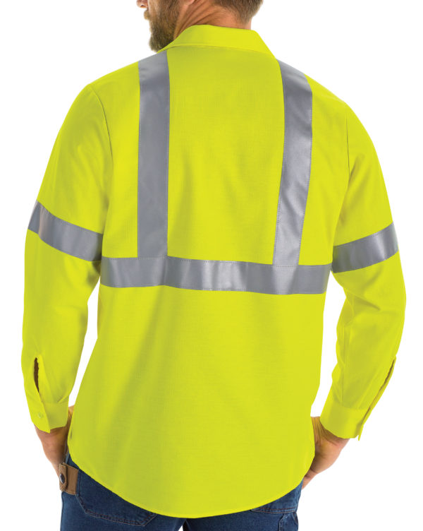 高可见性长袖工作衬衫 - 黄色W/银色（后视图）